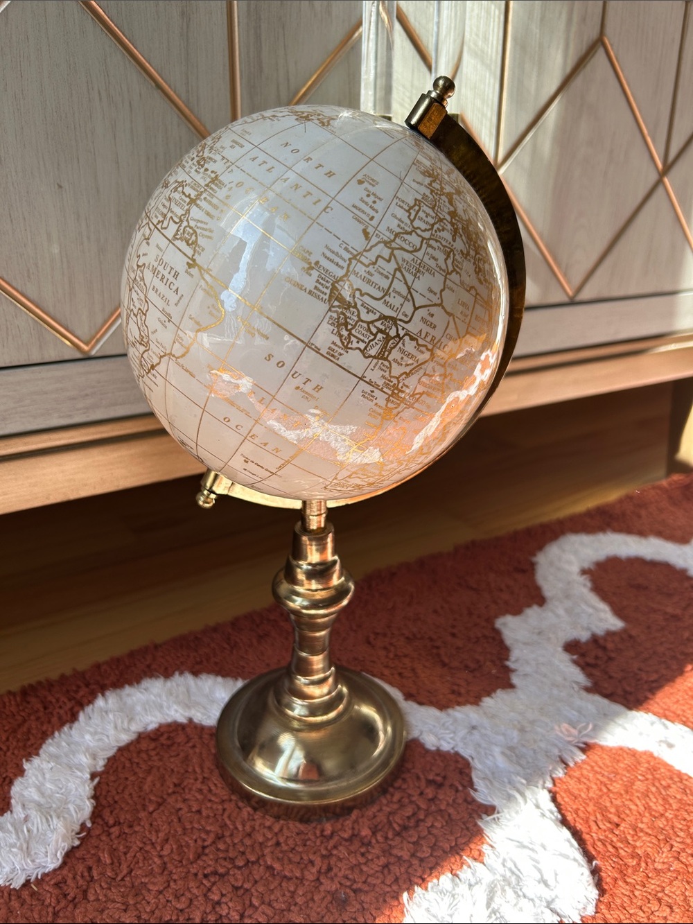 White and Gold Decorative Globe on Brass Stand - Home Accents